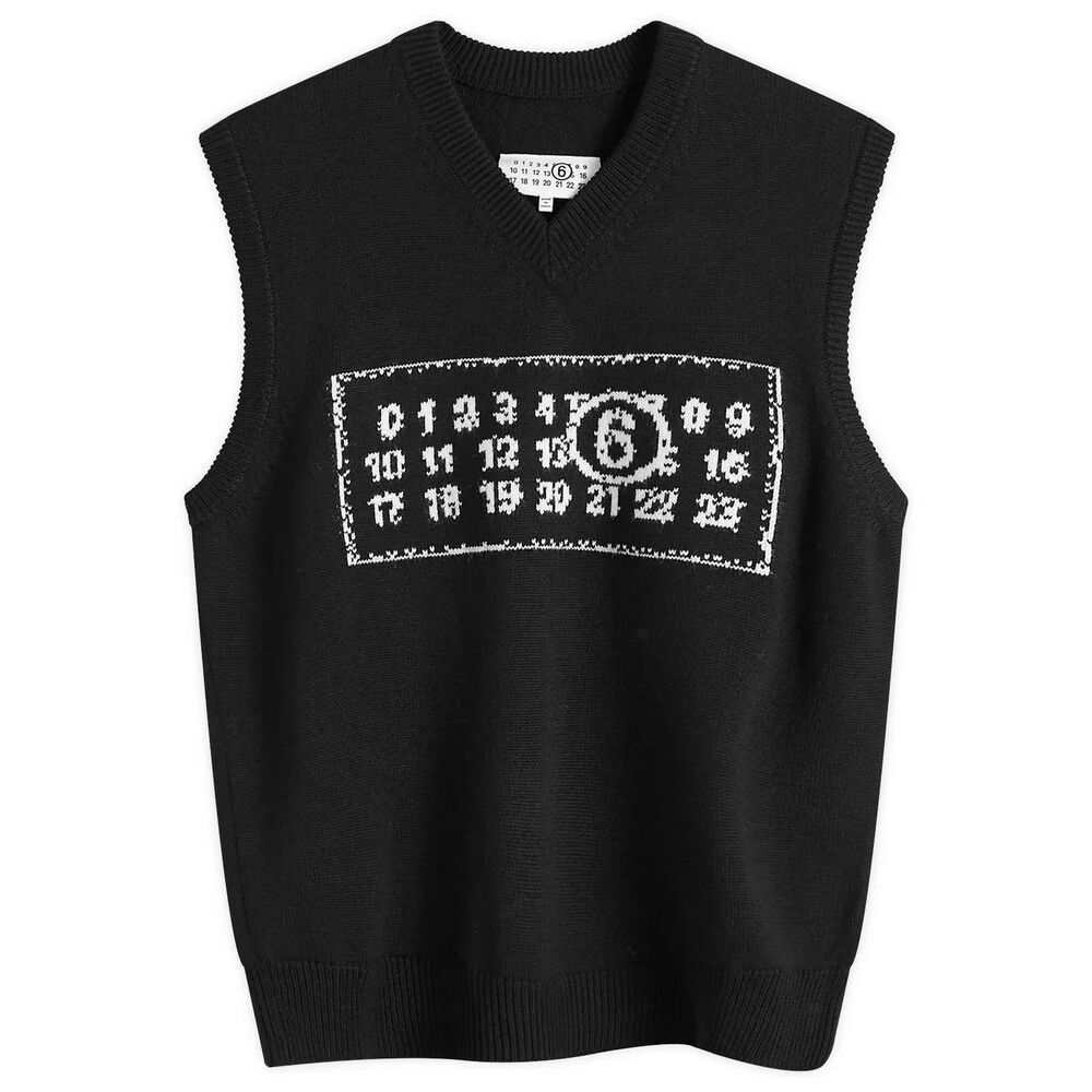 MM6 MAISON MARGIELA Sweater Vest Mens Small Black Pullover V-Neck Logo Wool $575